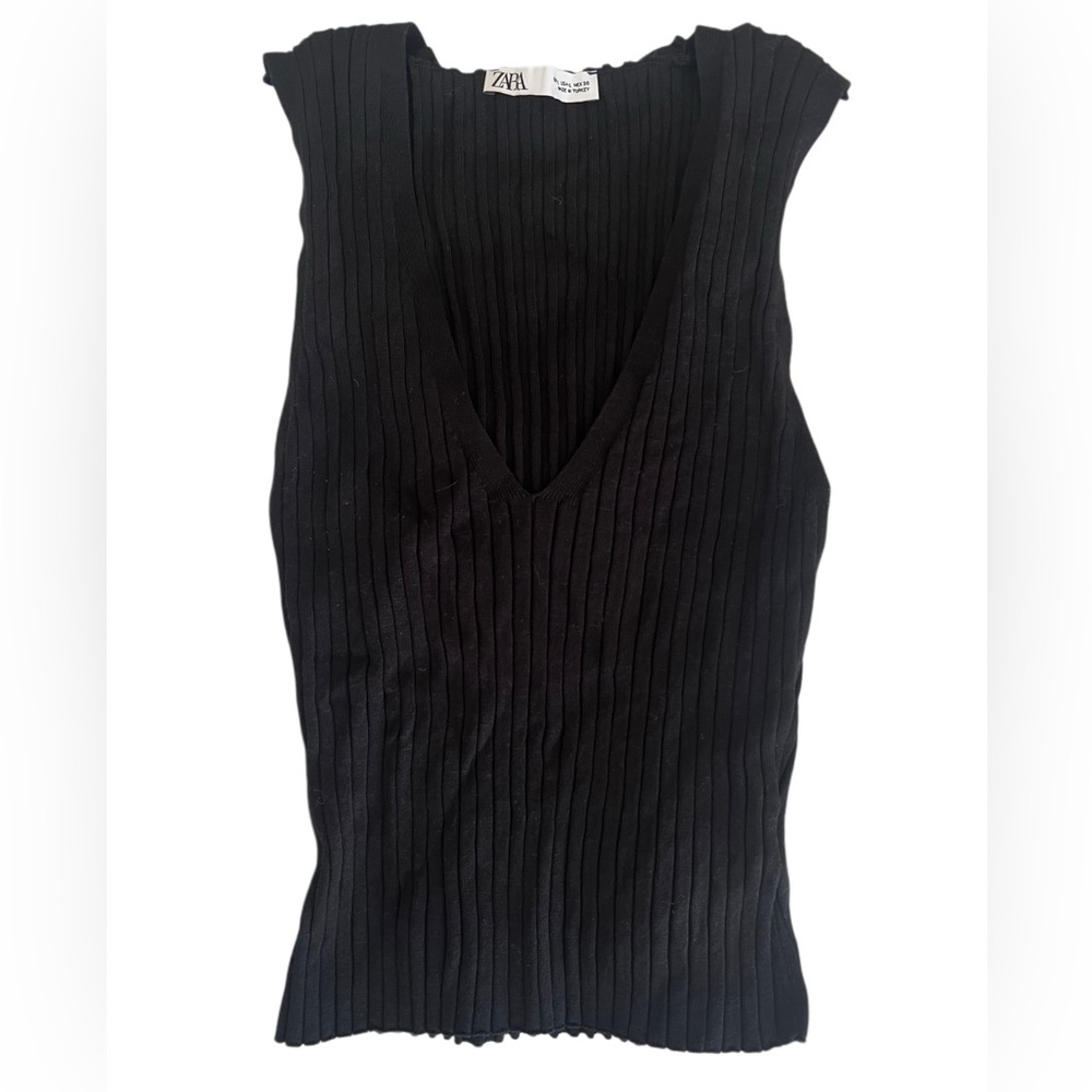 Women’s ZARA Black Ribbed Tank Top sz L